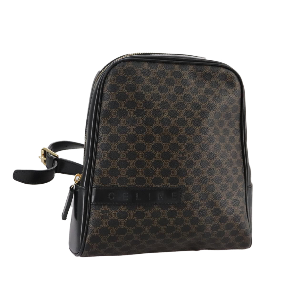 CELINE Macadam Canvas Backpack PVC Leather Black Silver Auth 105774 - Picture 1 of 16